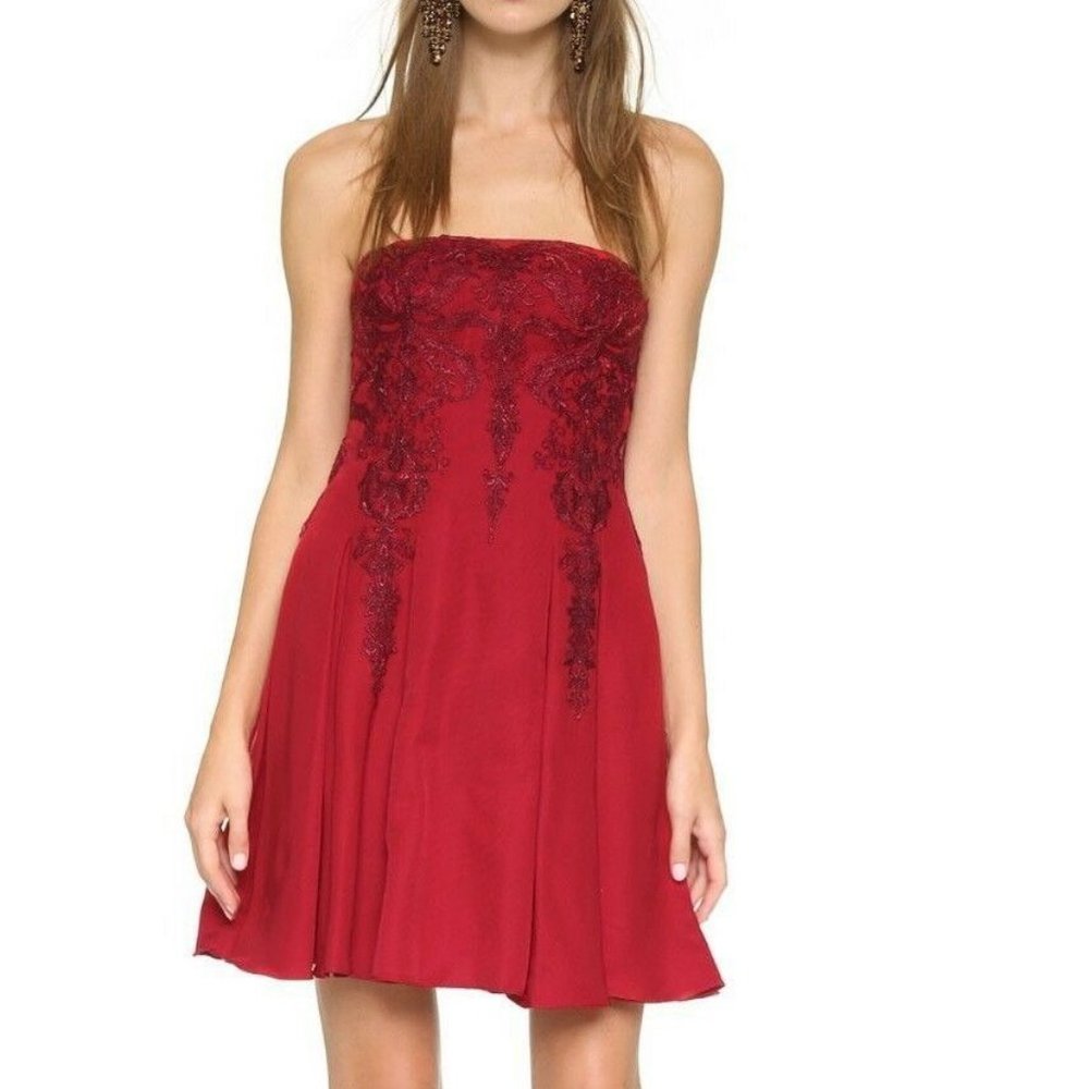 Marchesa Notte Women's Size 14 Red Strapless Dress Msrp $745.00